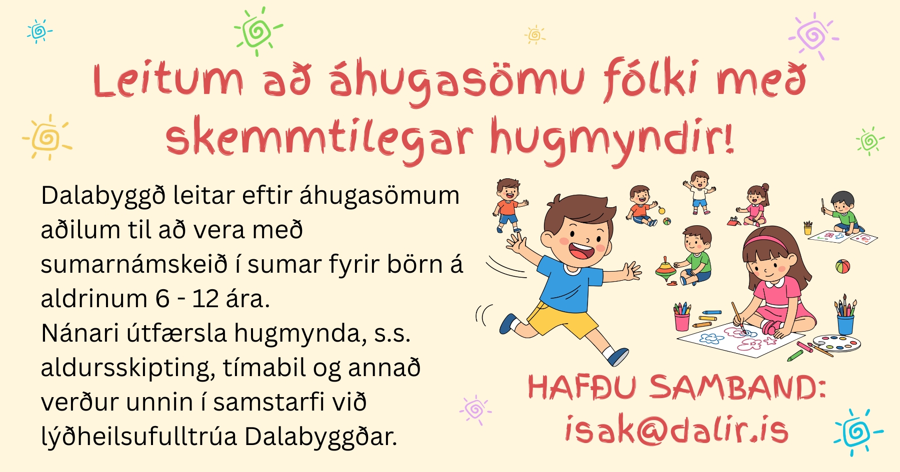 Aðalmynd fyrir “Sumarnámskeið 2026 – umsjón”