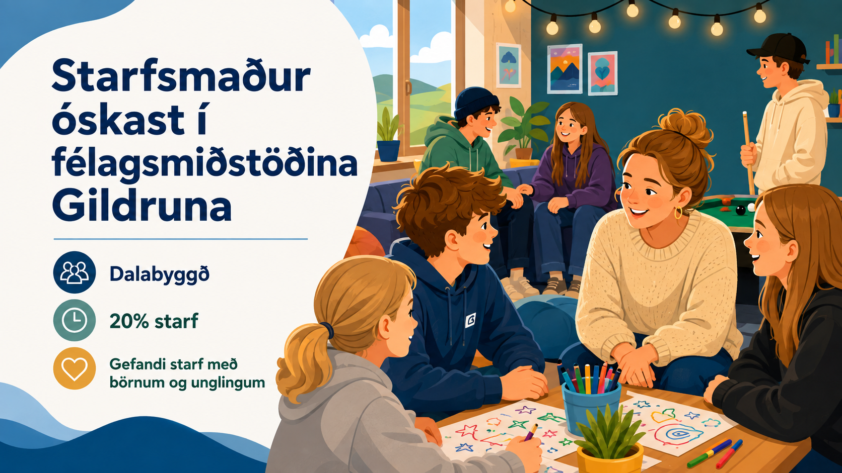 Aðalmynd fyrir “Laust starf: Starfsmaður í félagsmiðstöð”